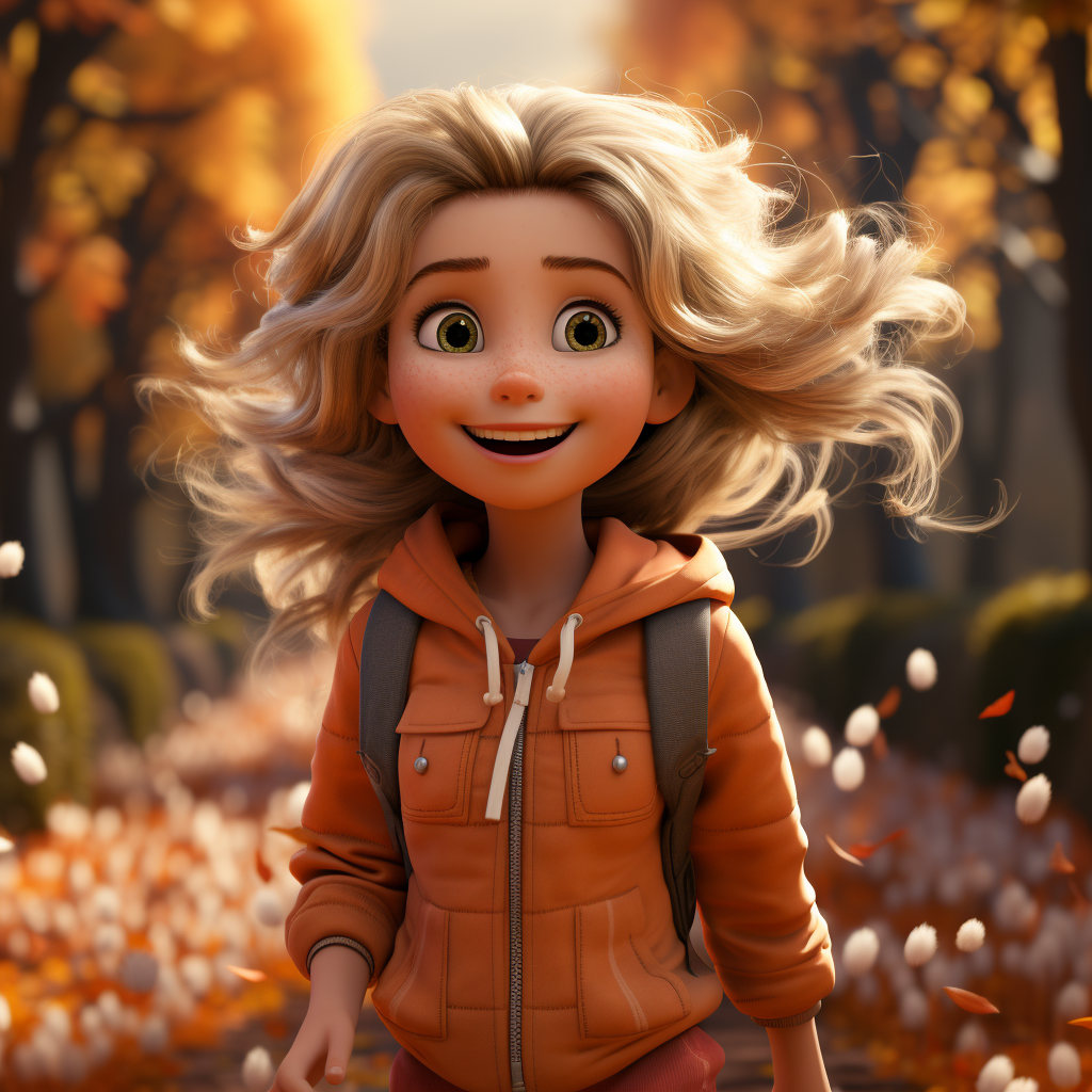 Blonde woman running on road in fall