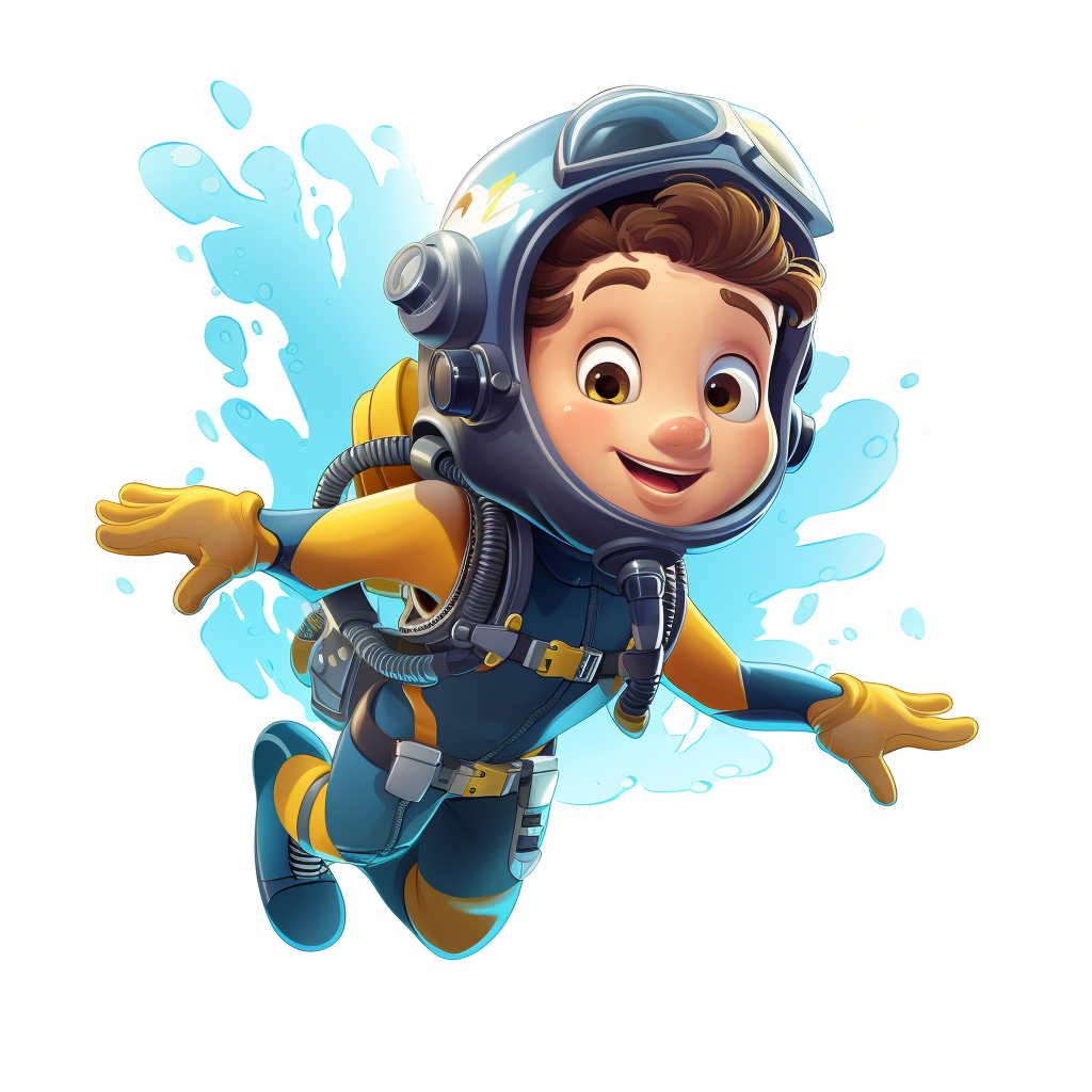 Cute smiling cartoon diver kid