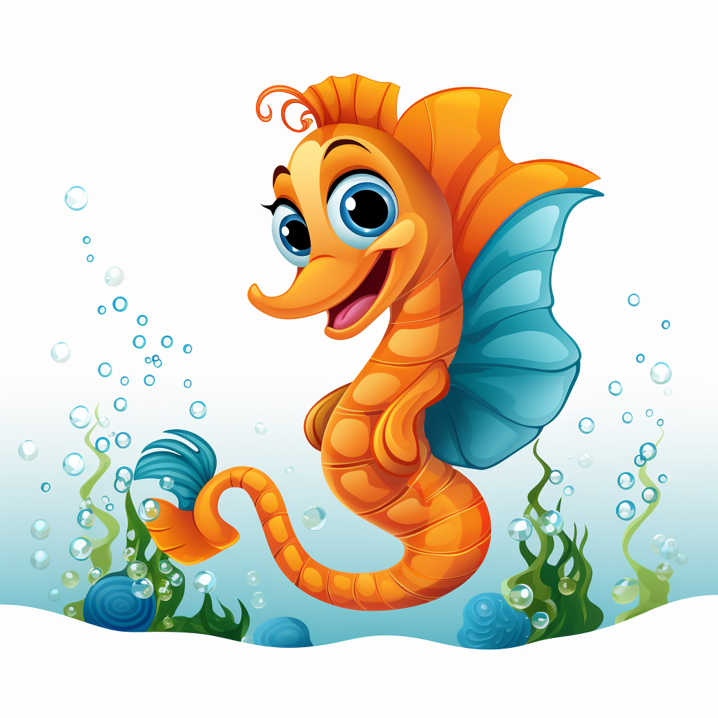 Happy cartoon seahorse on white background