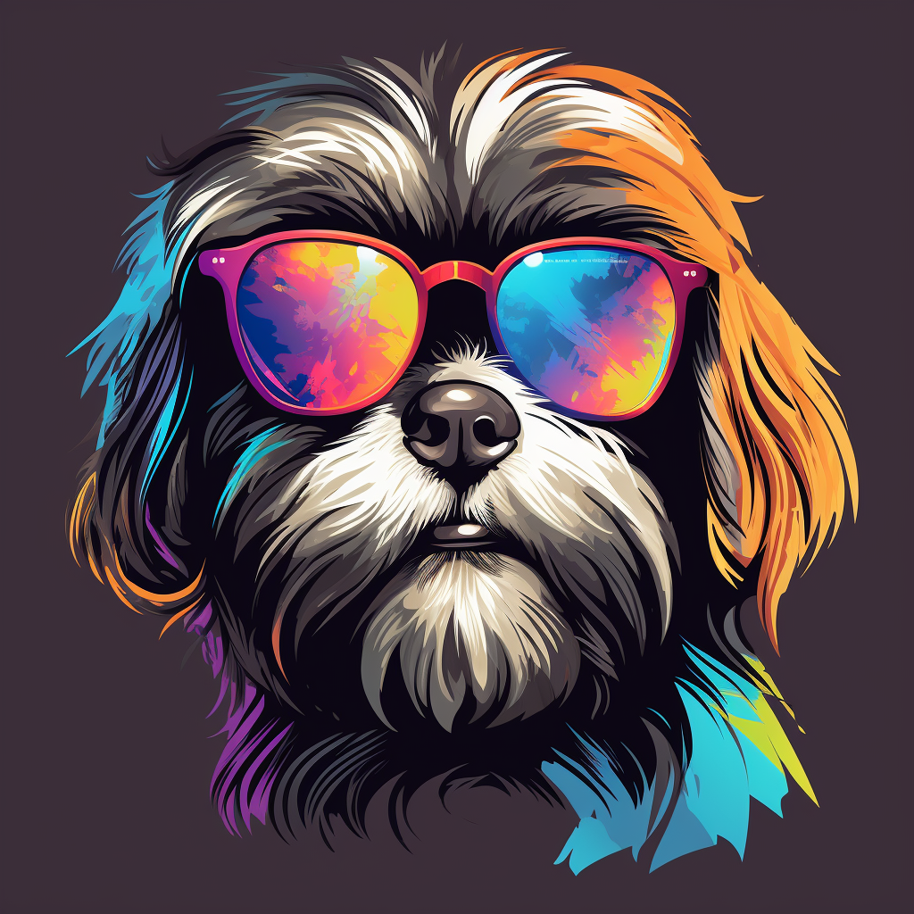 Cute shih-tzu wearing sunglasses on white background