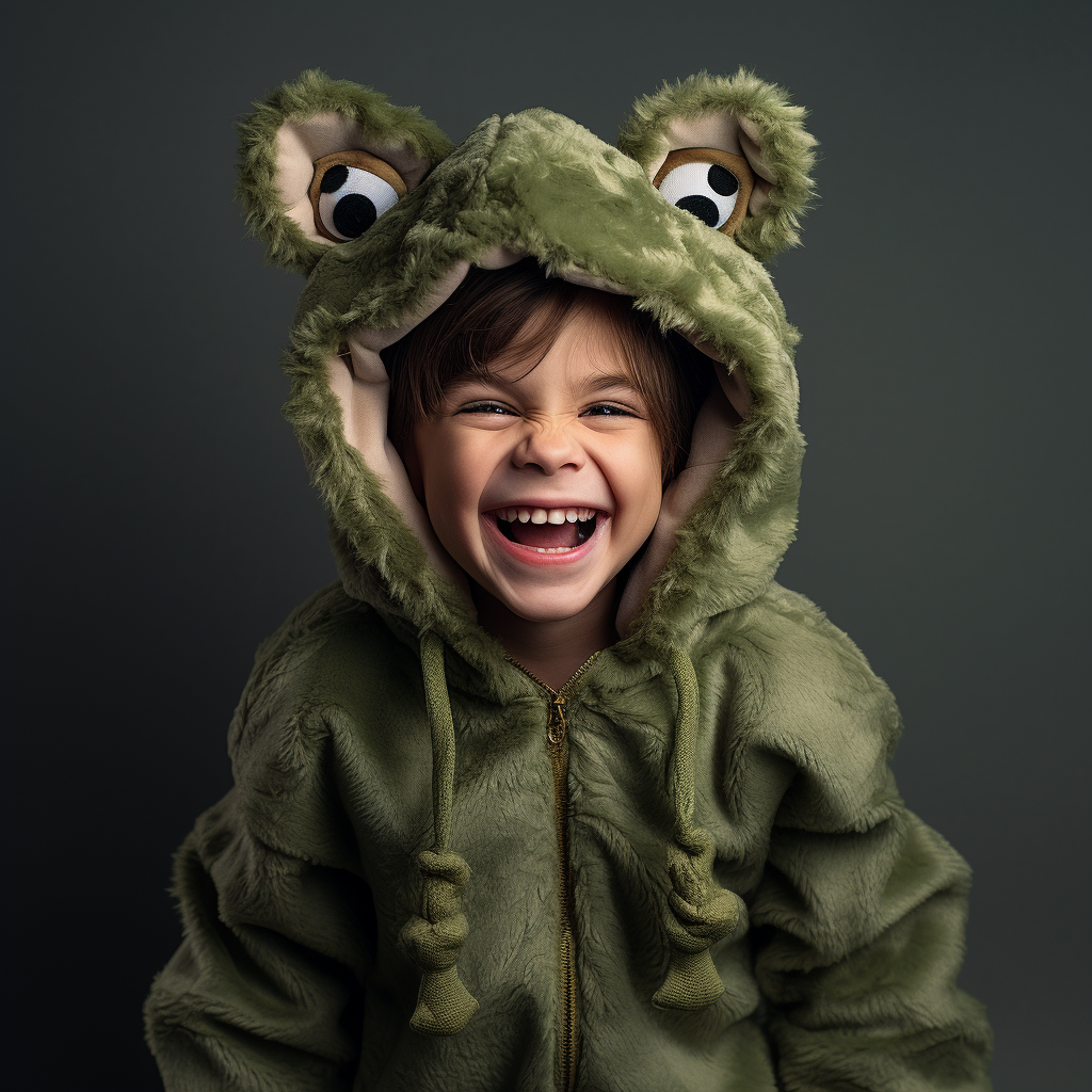 Smiling child in frog costume