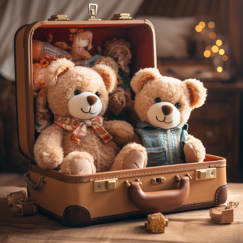 Two adorable boy teddybears in suitcase