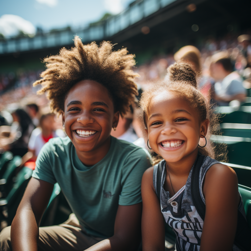 Smiling boy and girl playing tennis