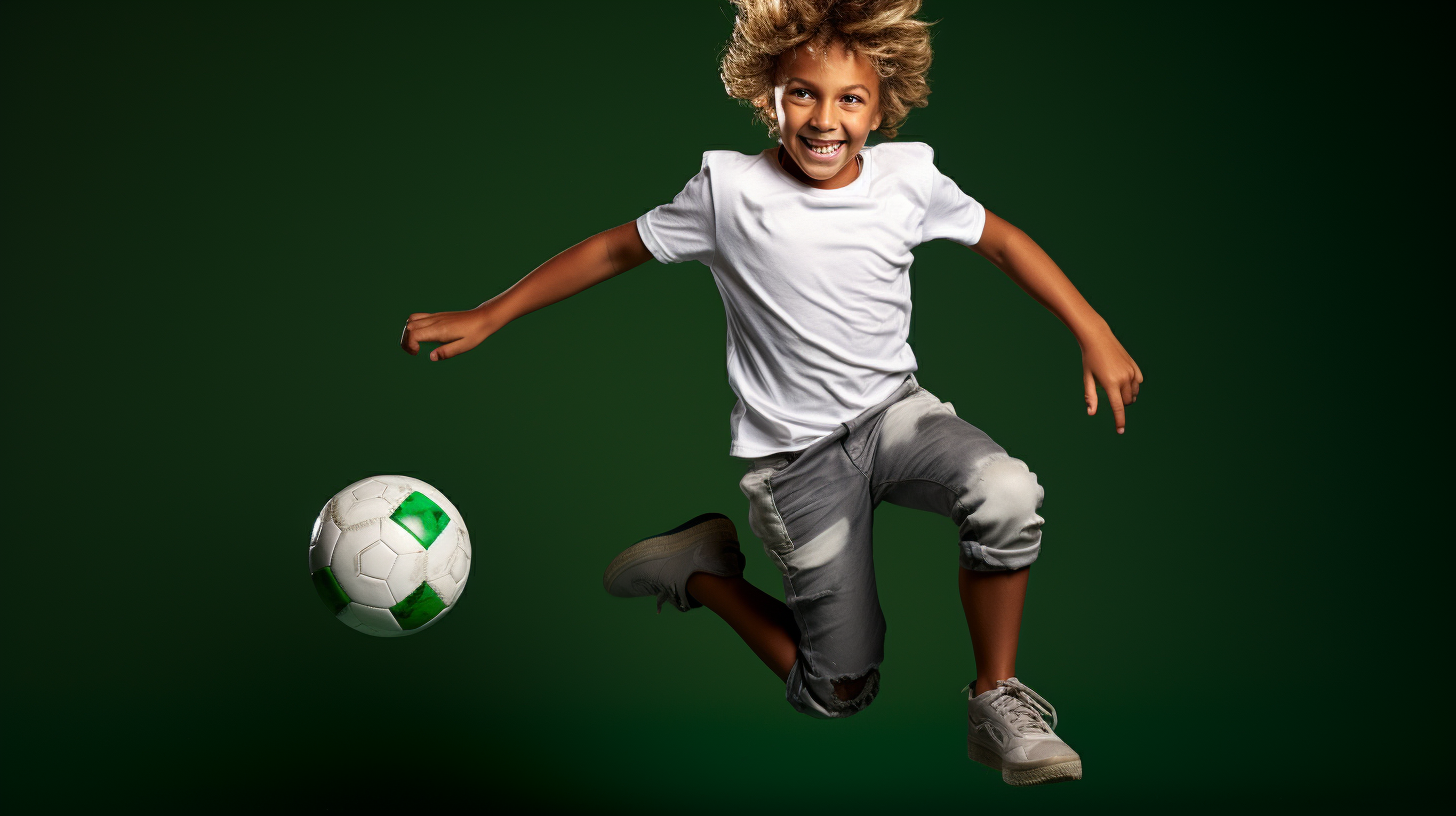 Boy playing soccer with energy