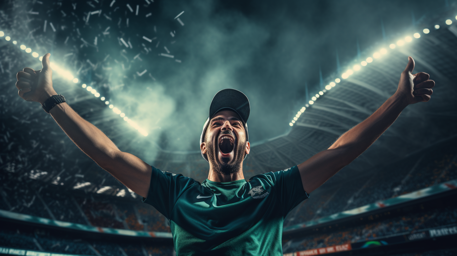 Happy Soccer Player Celebrating Goal in Stadium