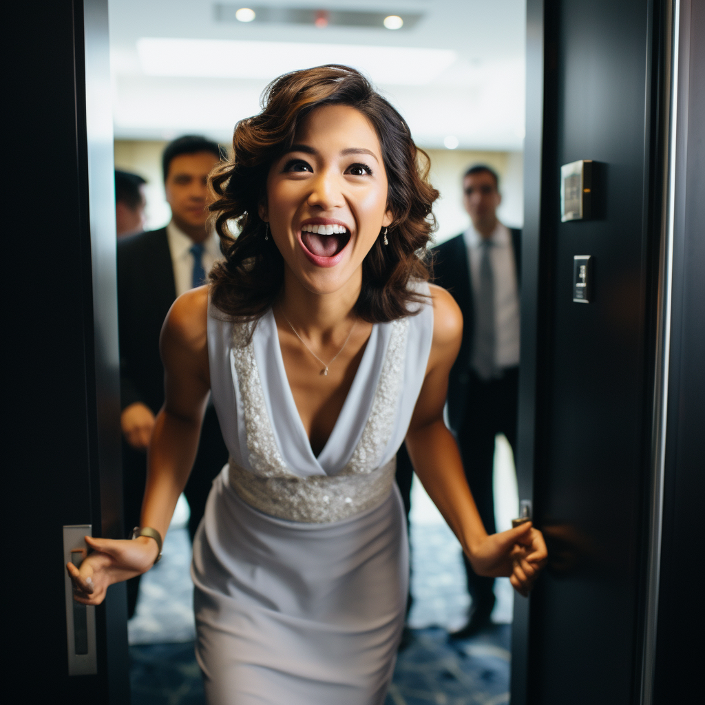 Woman entering wedding proposal hotel room