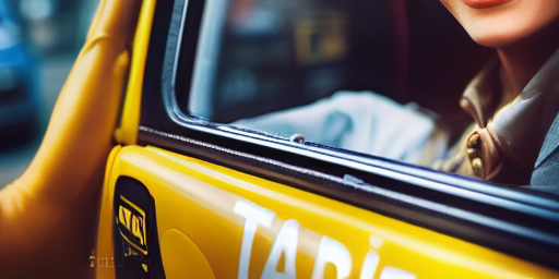 Happy woman in taxi cab