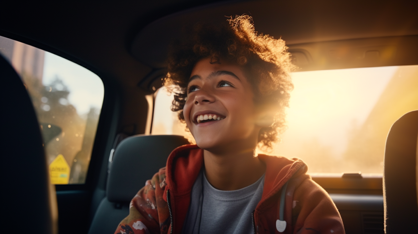 Joyful teenage boy in SUV