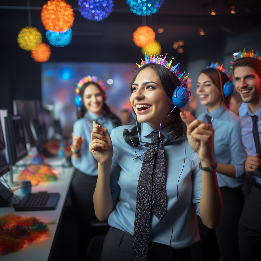 Happy Turkish Call Center Workers with Birthday Cake