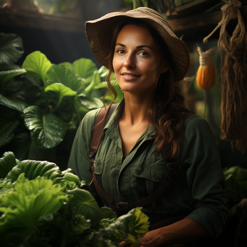 Turkish farmer woman in green farm