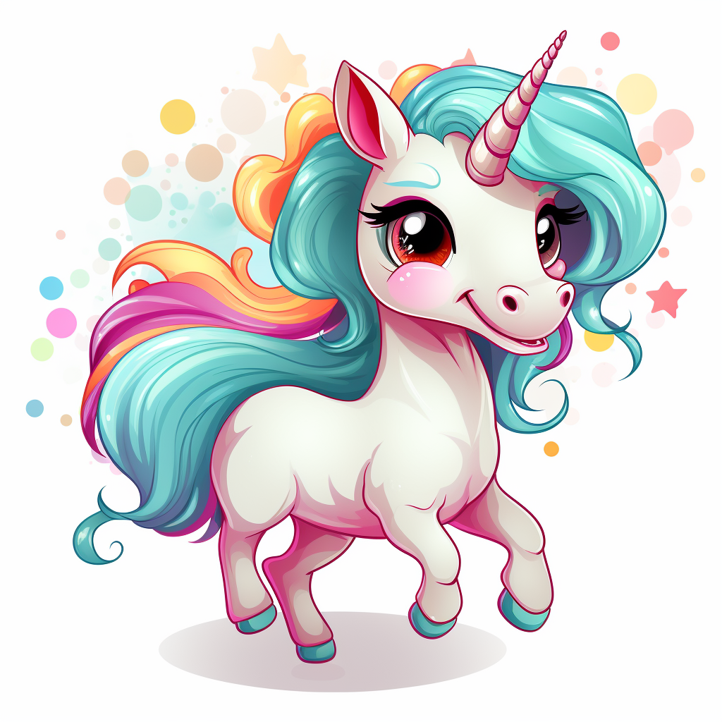 Happy cartoon unicorn on white background