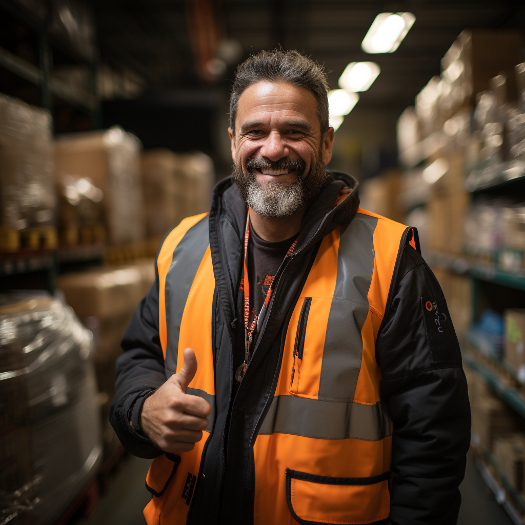 Warehouse worker wearing safety gloves