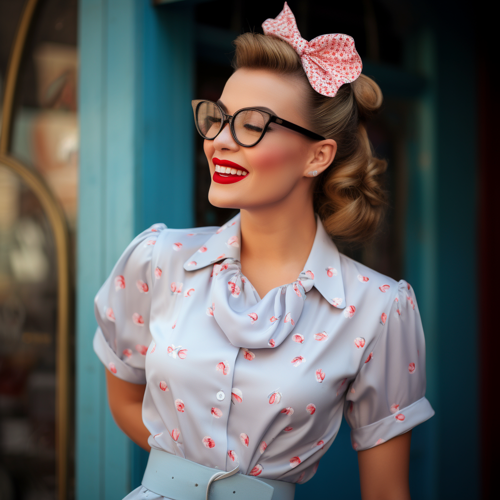 Happy woman in 50s clothes looking