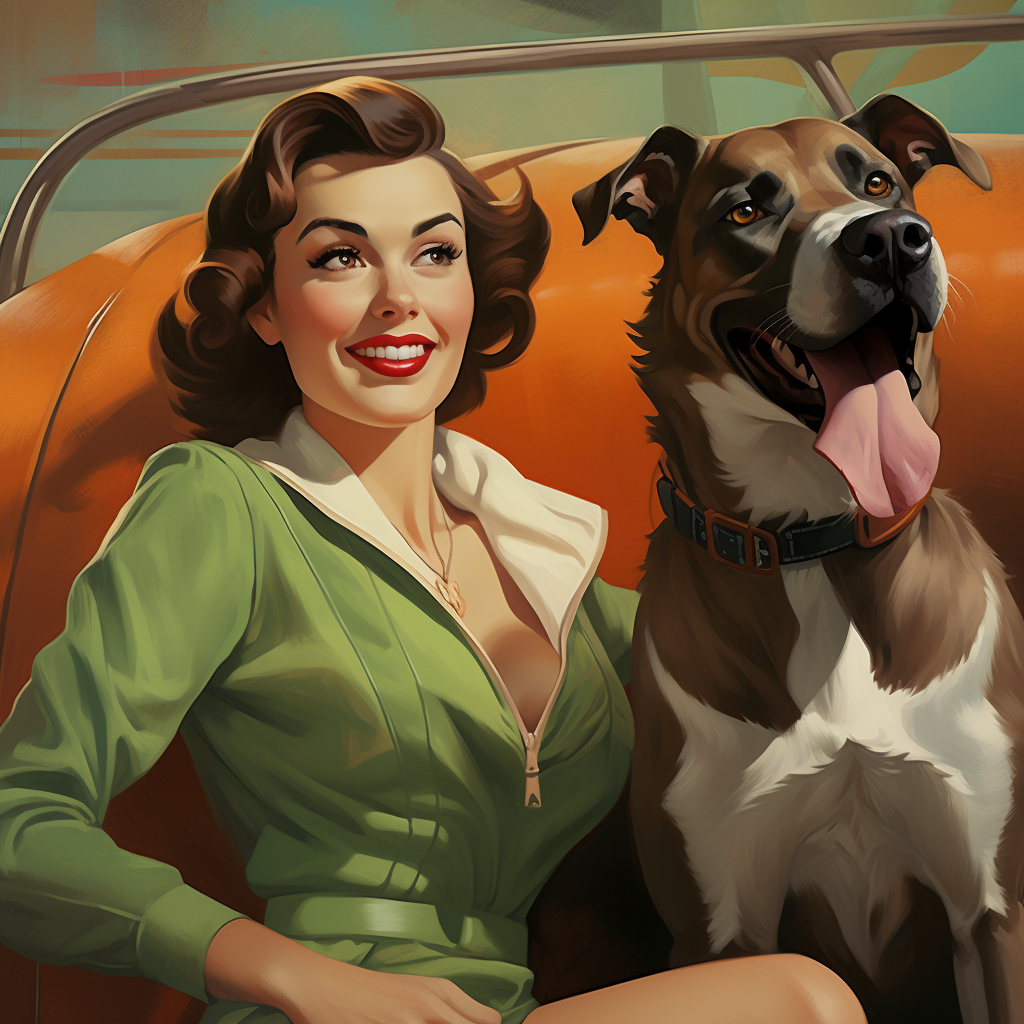 Happy woman with green hair and Anatolian Shepherd pet