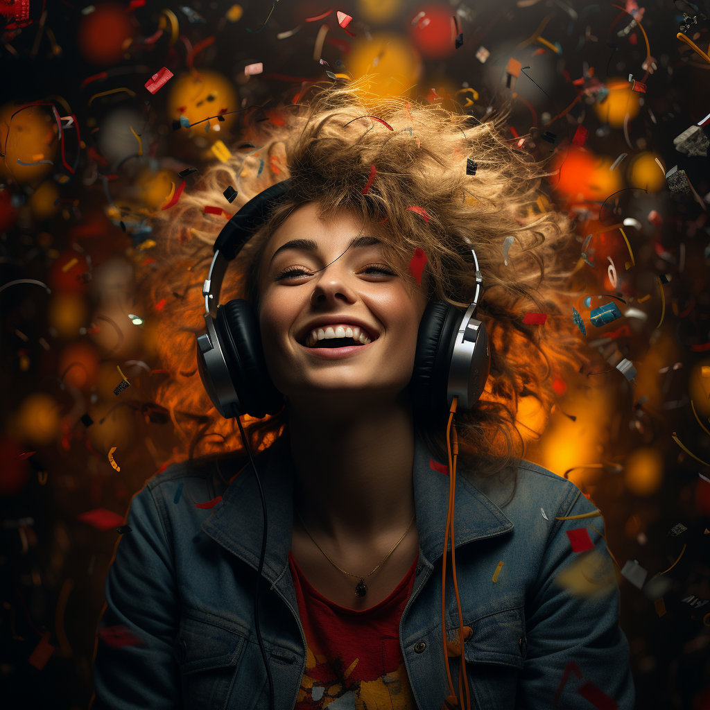 Happy woman enjoying music with headphones