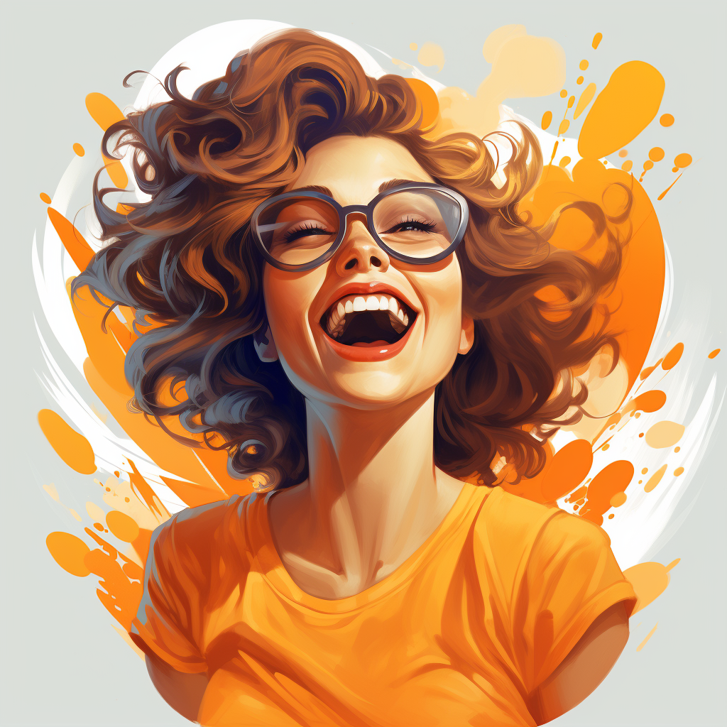 Happy woman in orange t-shirt