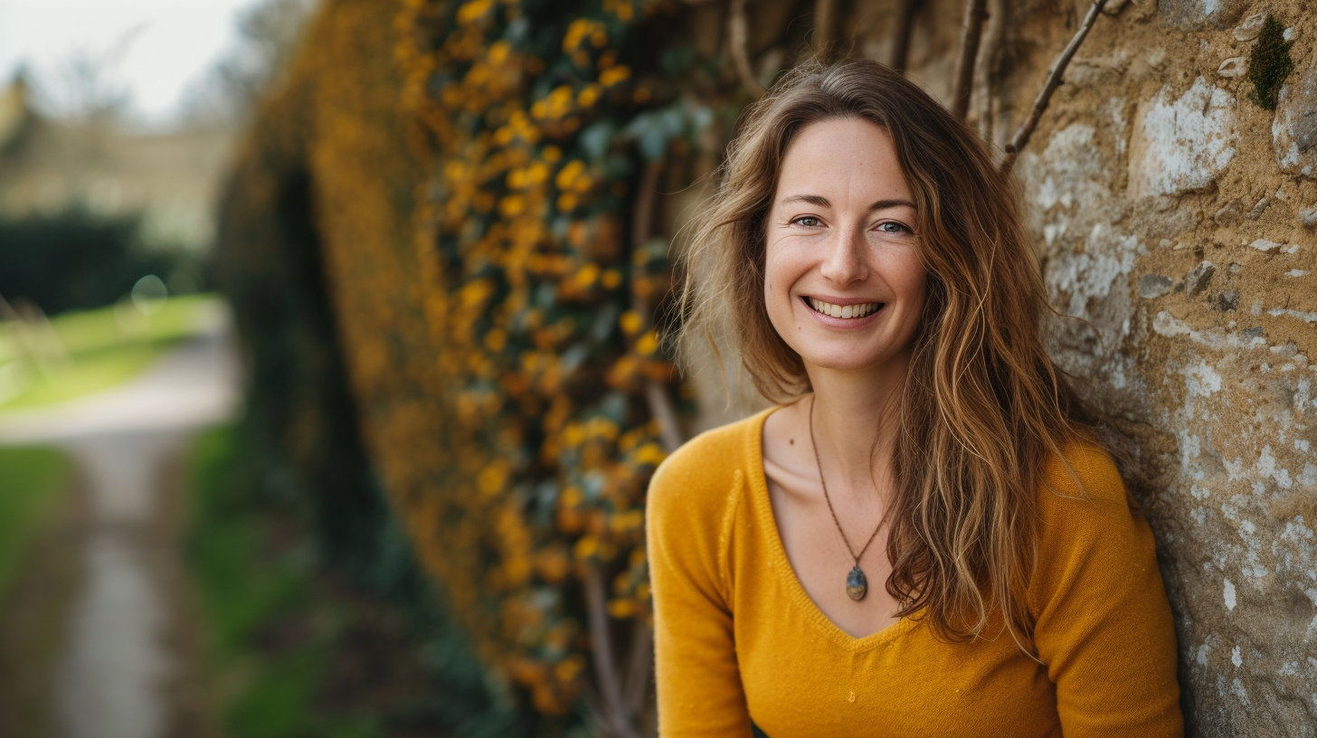 Happy woman with blemishes smiling at camera