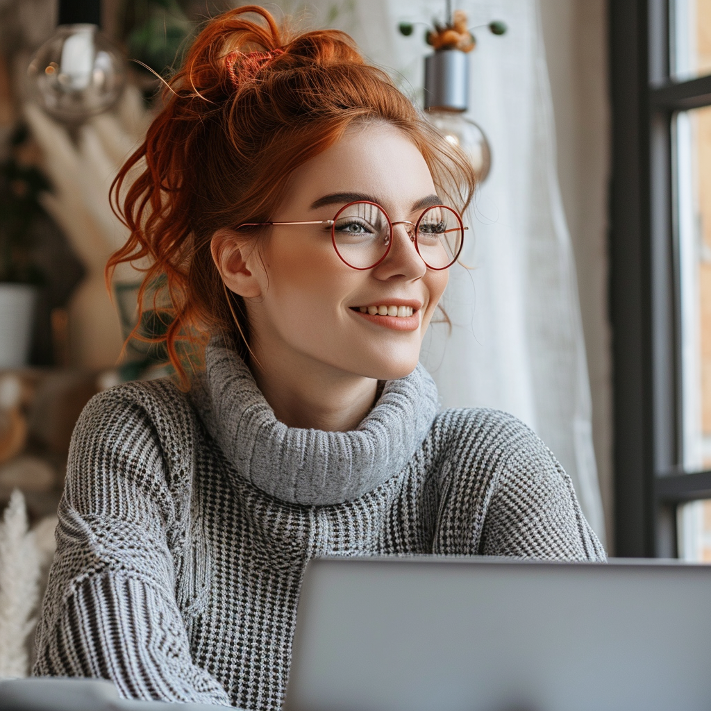 happy woman laptop working