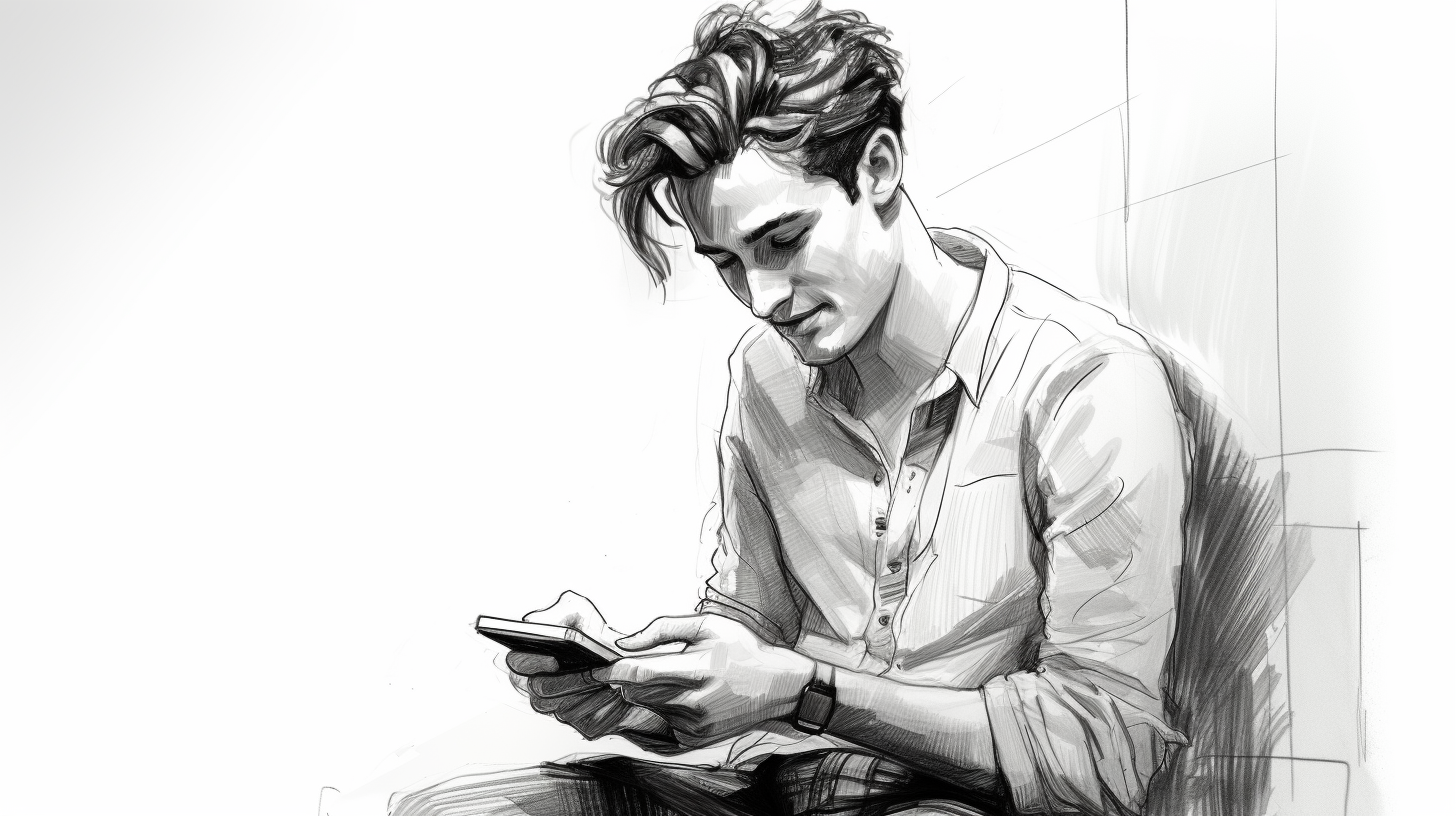 Sketch of a Young Man with iPhone