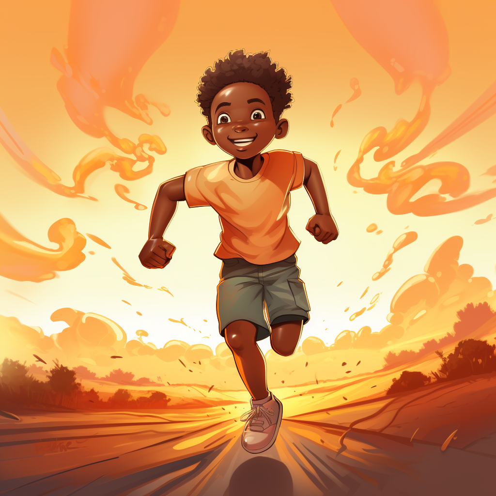 Happy African American boy running with joy