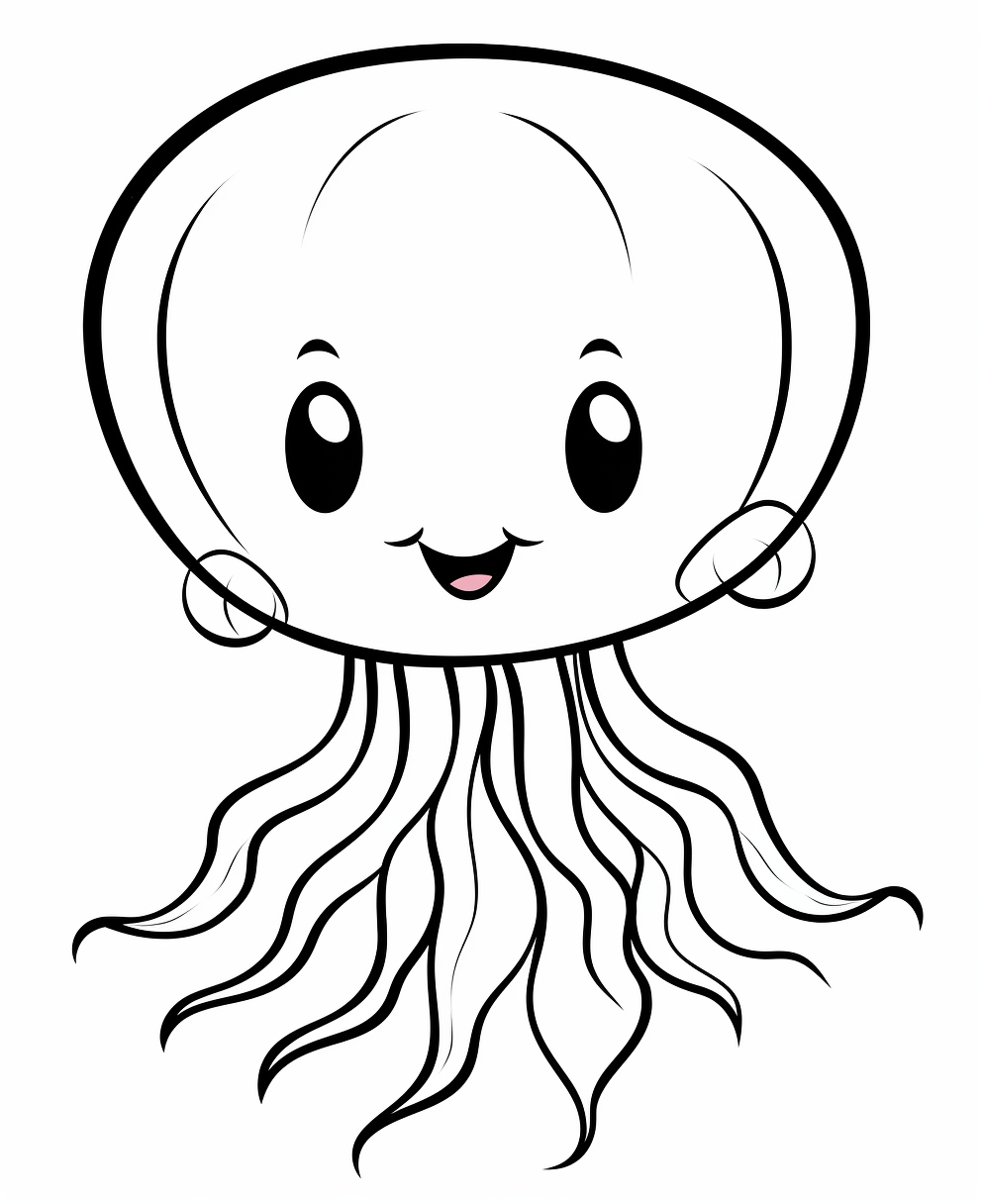 Happy animated jellyfish floating for coloring