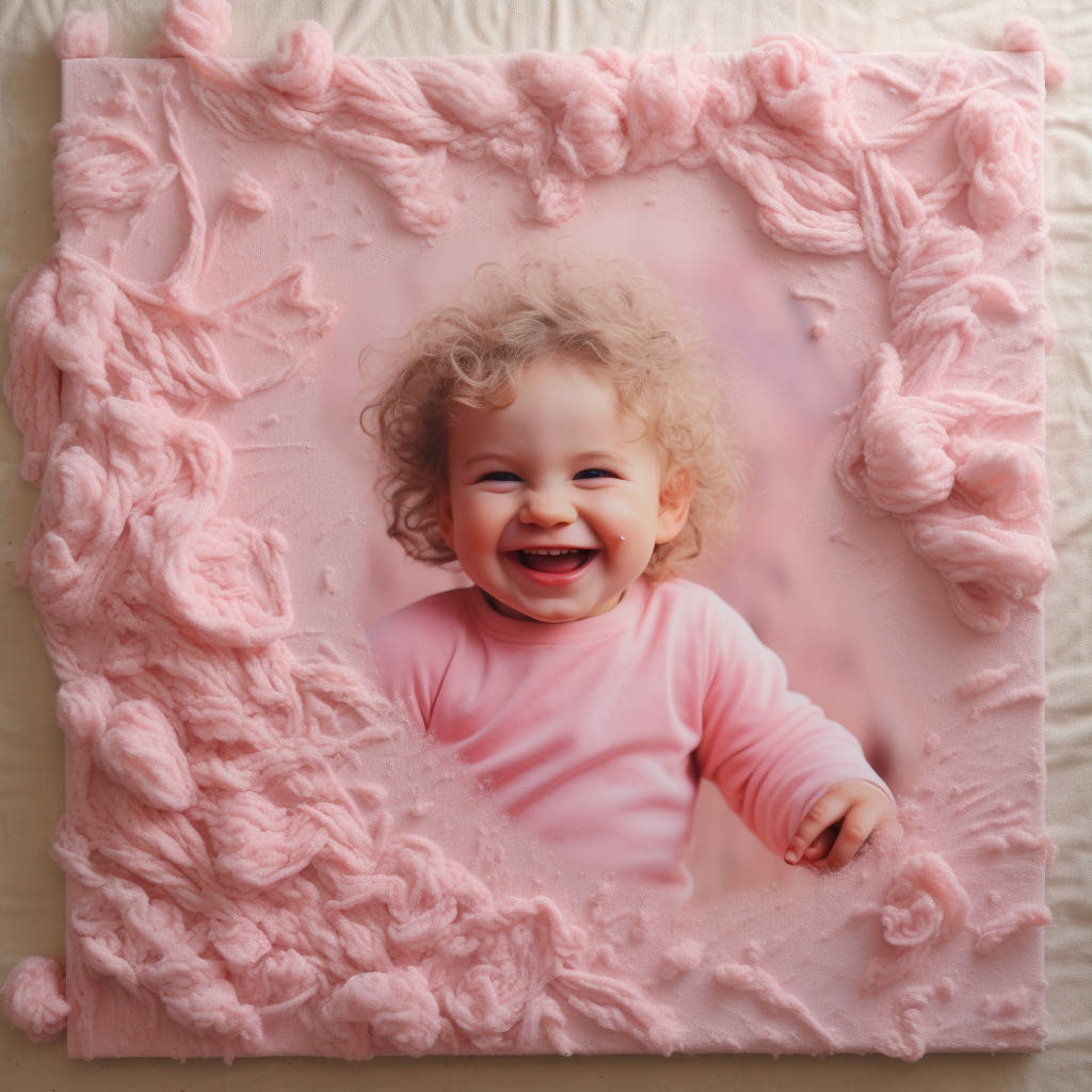 Cute baby girl in pink yarn craft