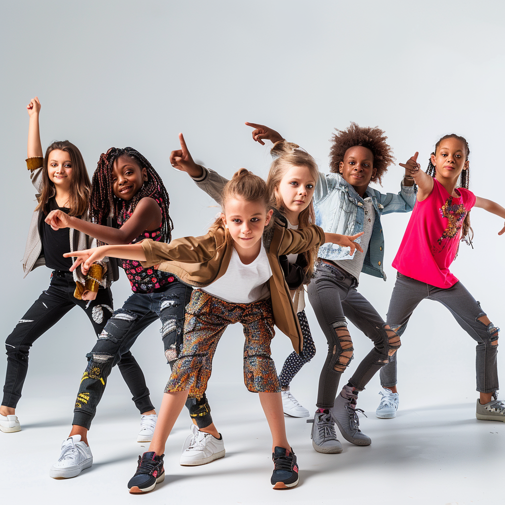 Happy children in dance poses