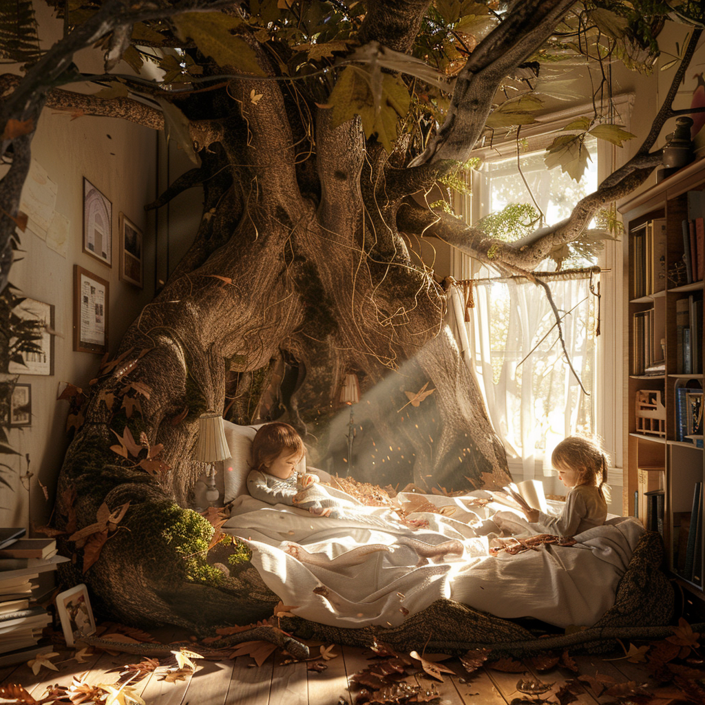 Kids Playing in Bedroom with Forest