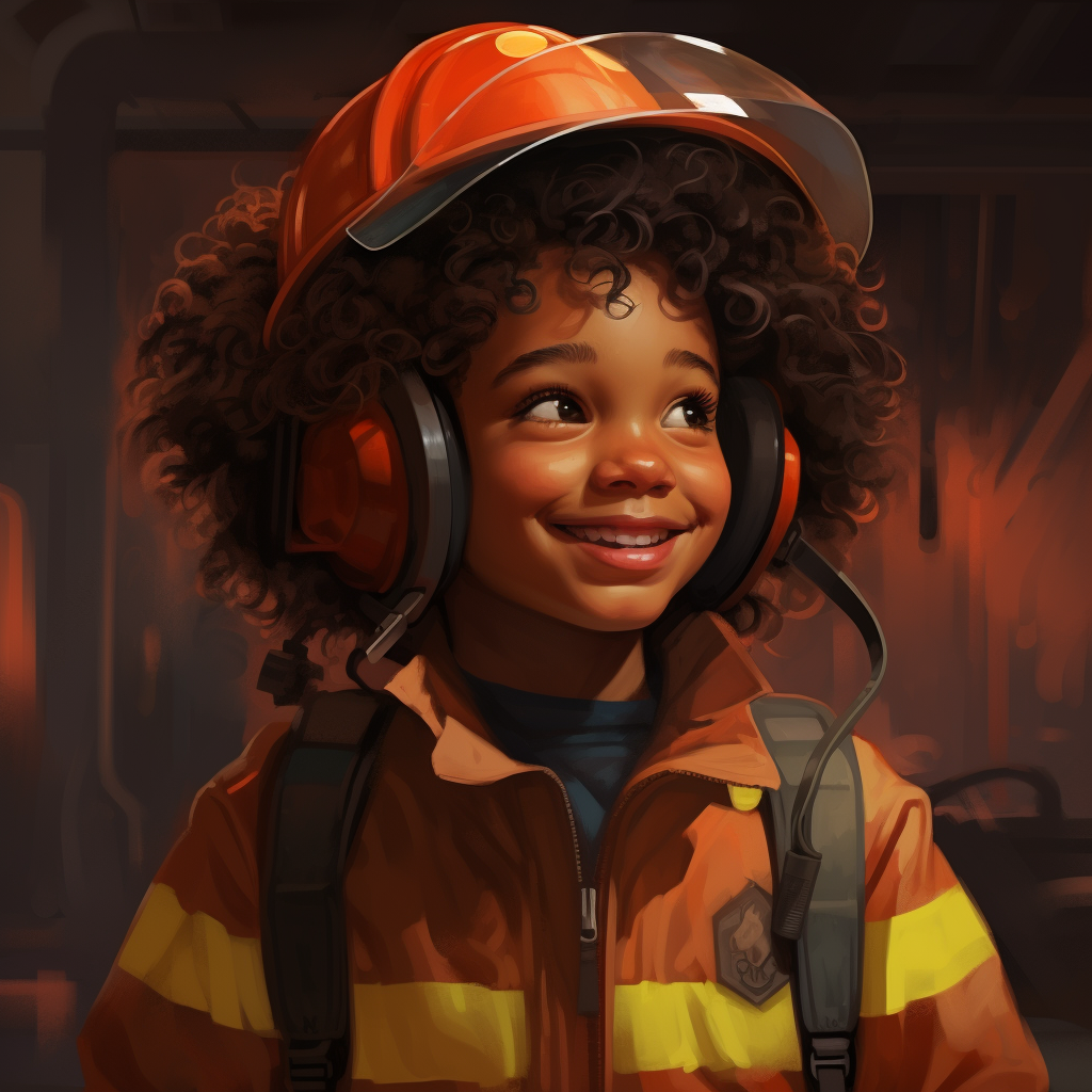 Happy child in firefighter outfit