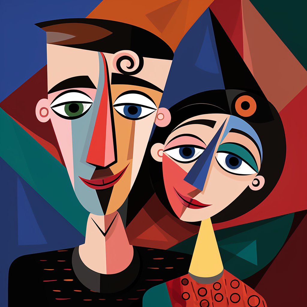 Smiling faces in Picasso style