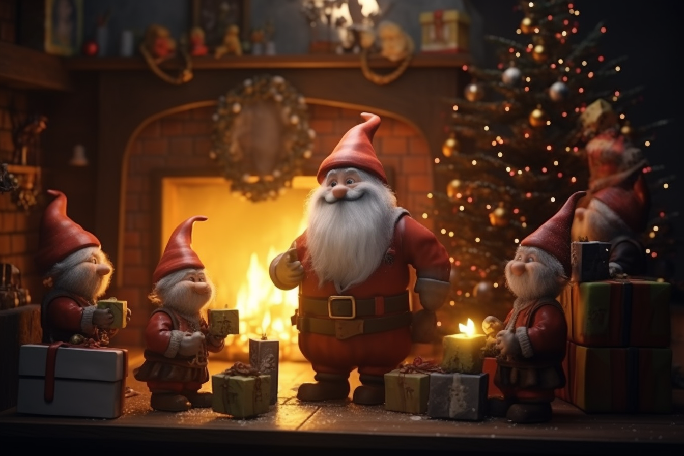 Little gnomes packing festive gifts