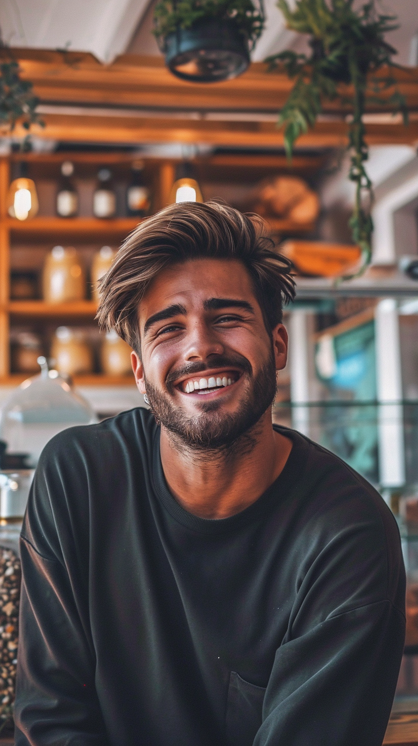 Happy man with friendly fans