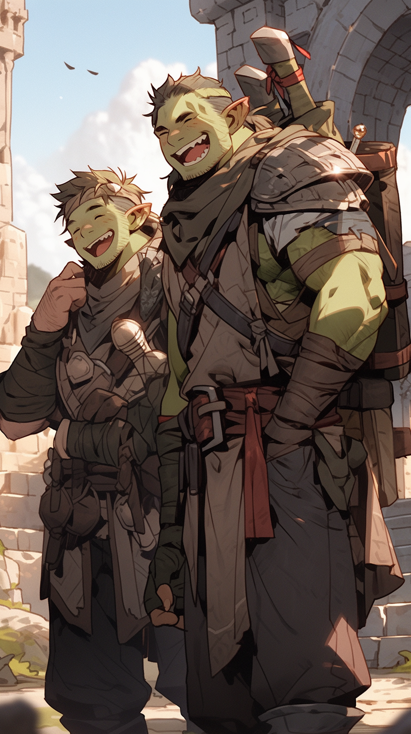 Two happy orcs with firearms