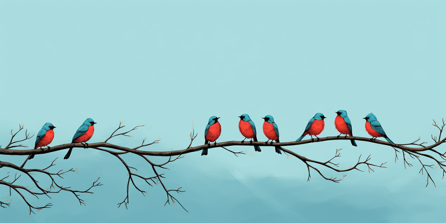 Group of birds singing on branch