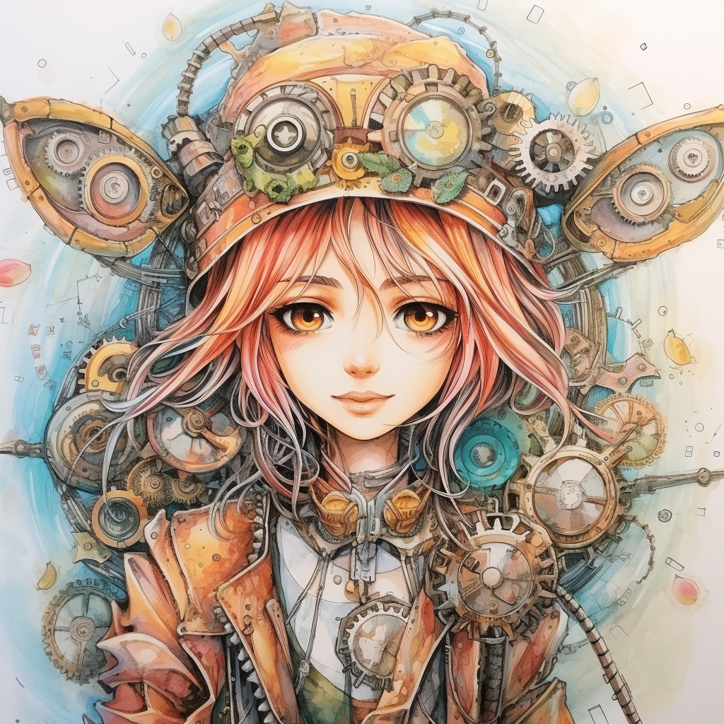 Smiling steampunk fairy in pastel colors