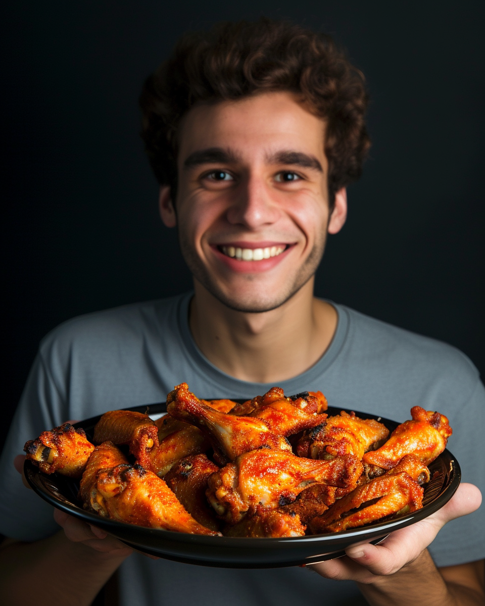 White man eating chicken wings