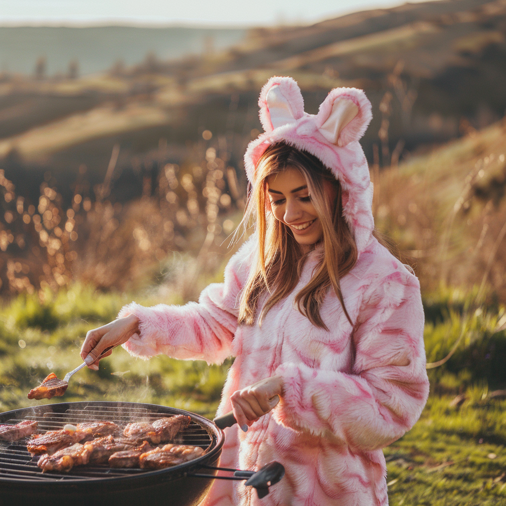 Woman in Pink Easter Rabbit Costume