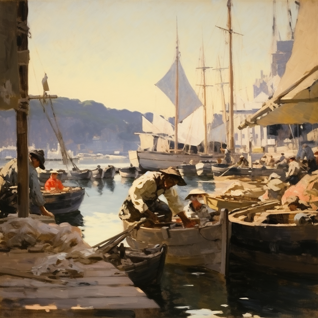 mesmerizing harbor painting by Dean Cornwell