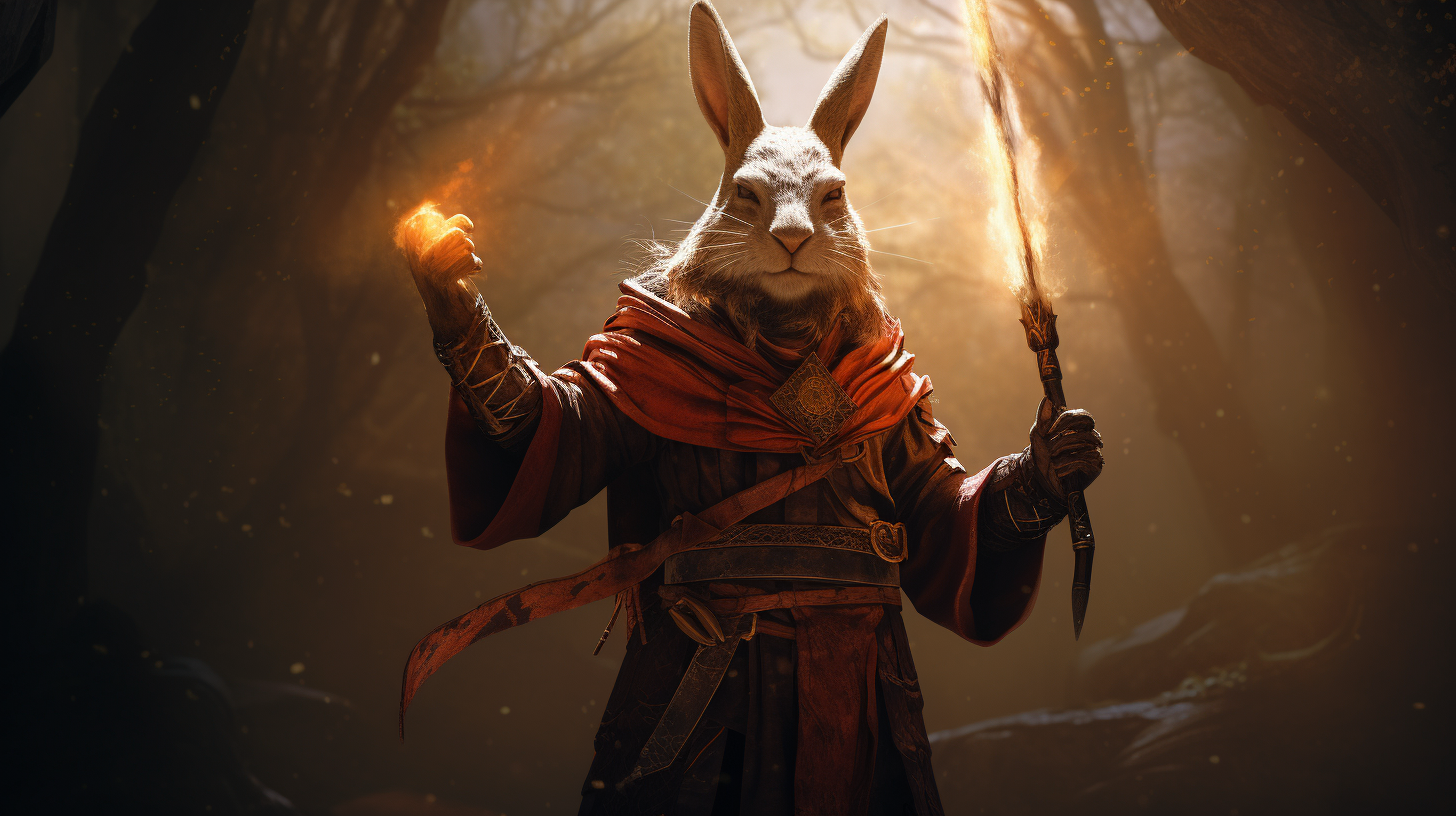 Hare human warlock in high fantasy setting