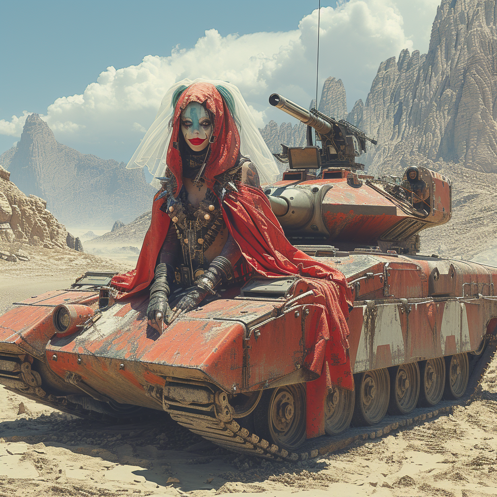 Harley Quinn bride veil war tank desert