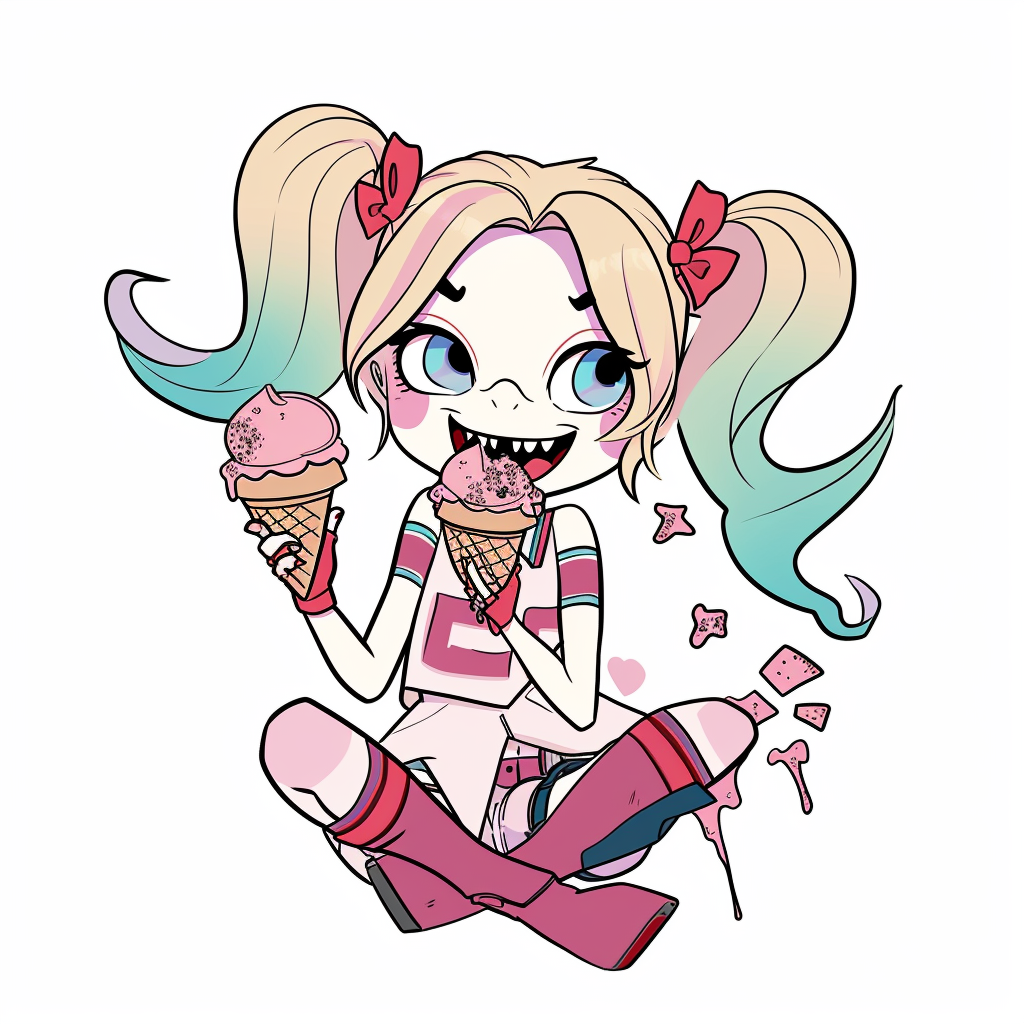 Harley Quinn eating ice cream cartoon