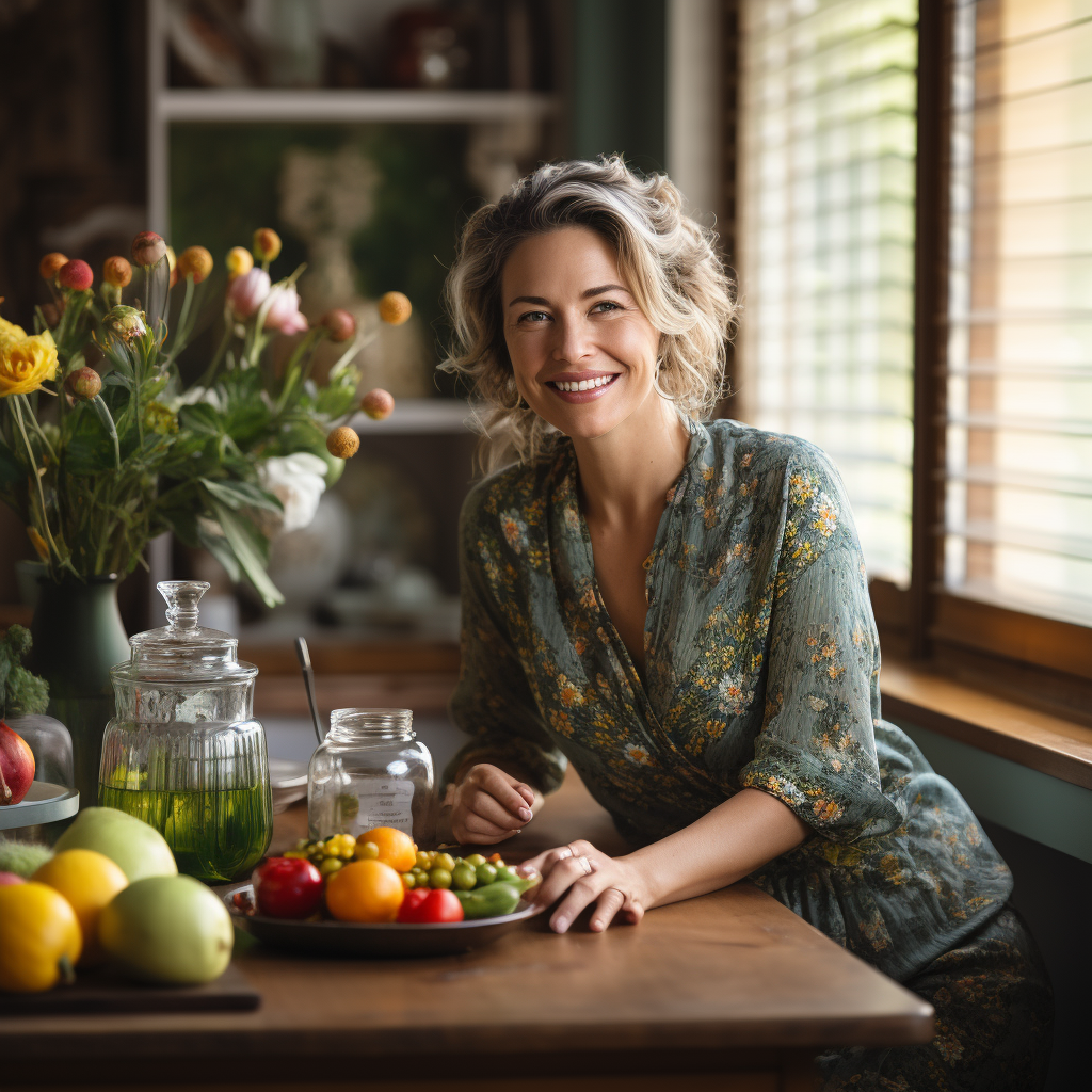 Woman with glass of water and healthy breakfast