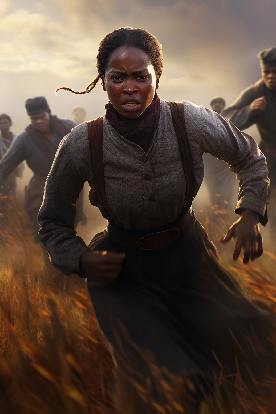 Harriet Tubman running, escaping slavery