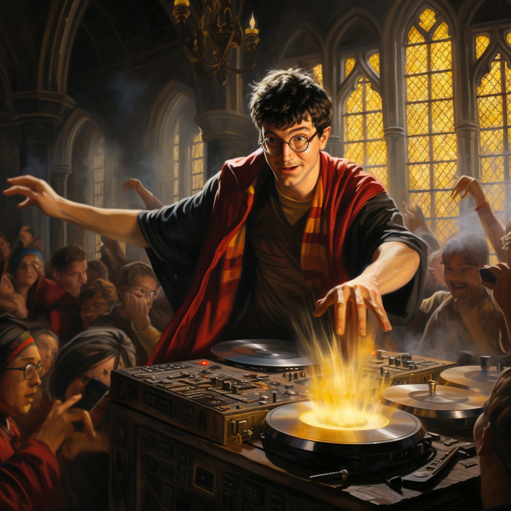 Harry Potter mixing salsa at turntables