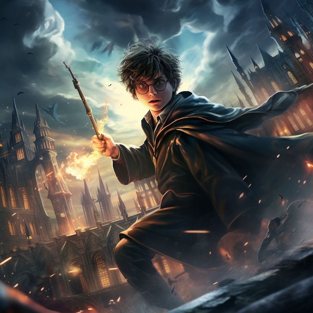 Harry Potter casting destructive magic beam