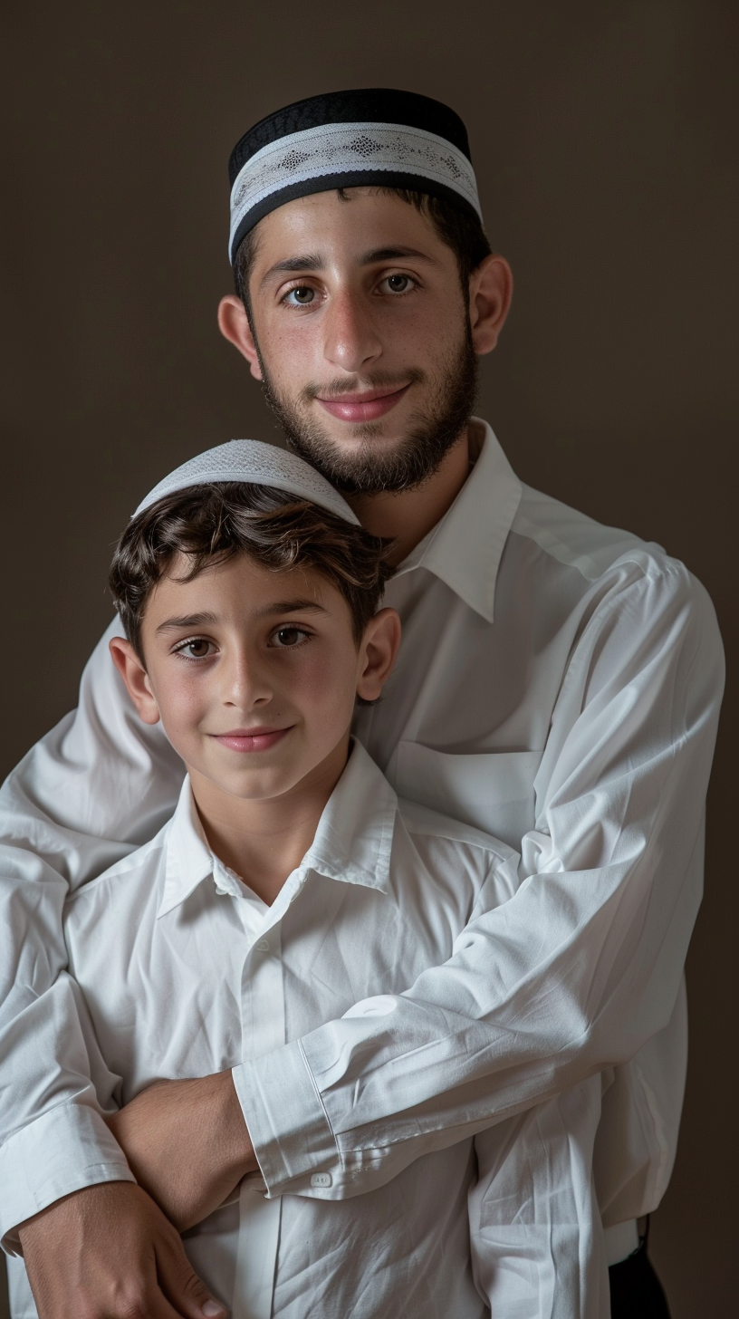 Traditional Hasidic Man and Boy Smiling