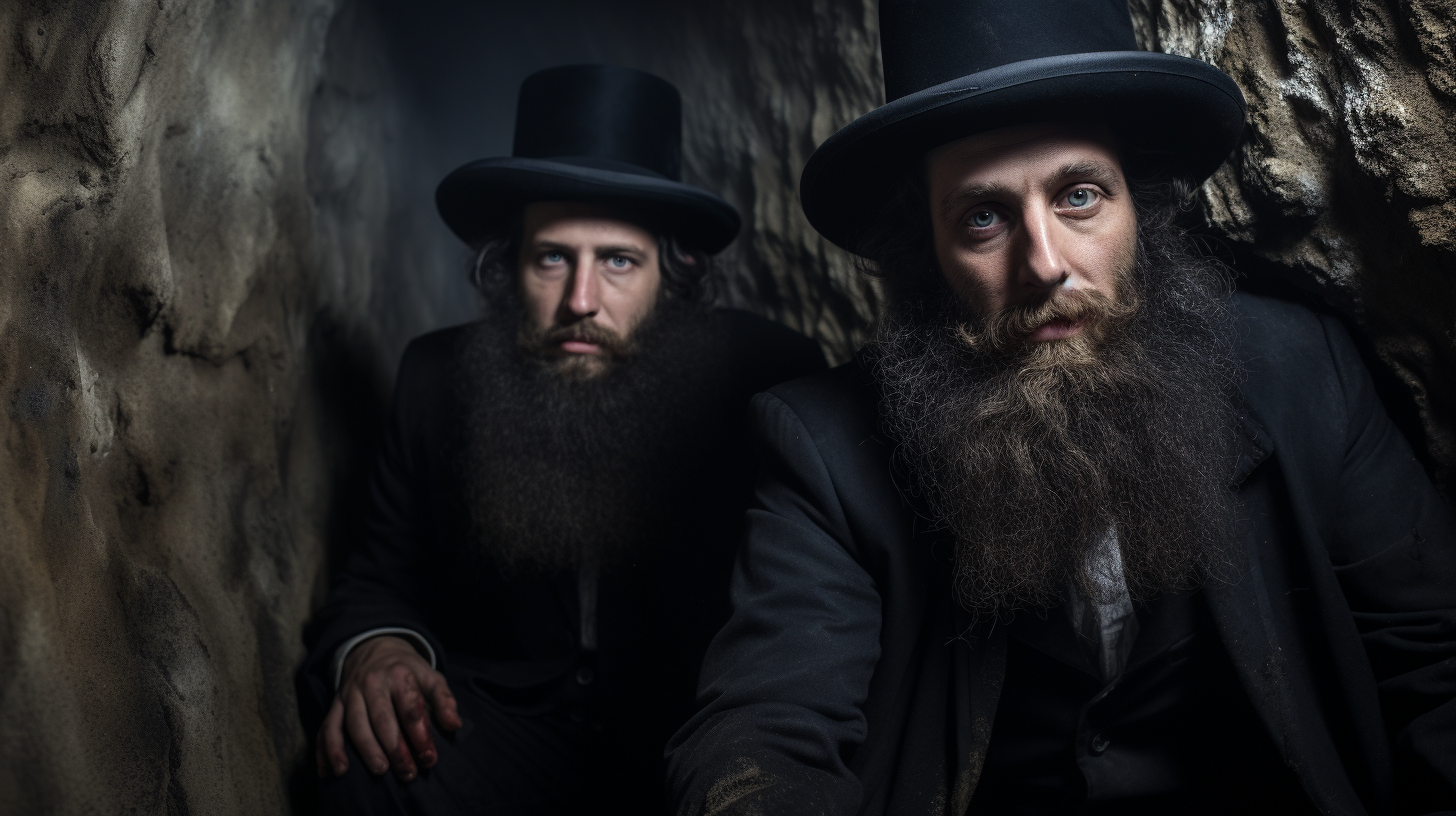 Hasidic Men Underground Dirt Tunnels Photo