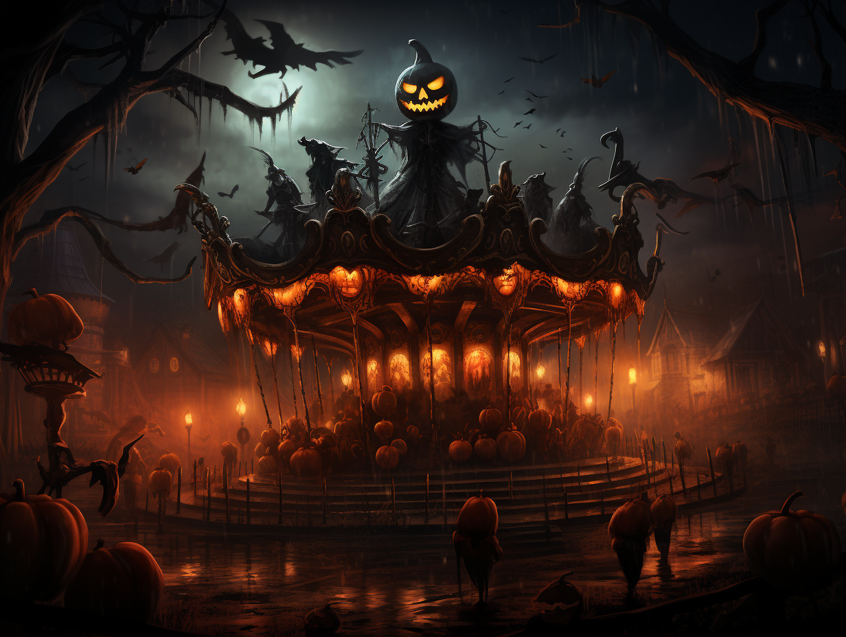 Scary haunted carousel at Halloween