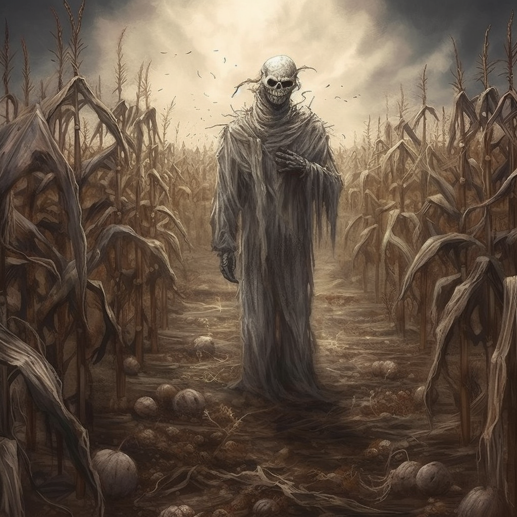 Haunted Cornfield Scarecrow Horror Art