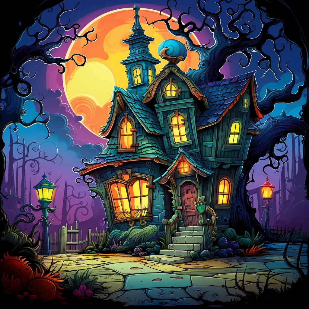 Cartoon haunted house illustration